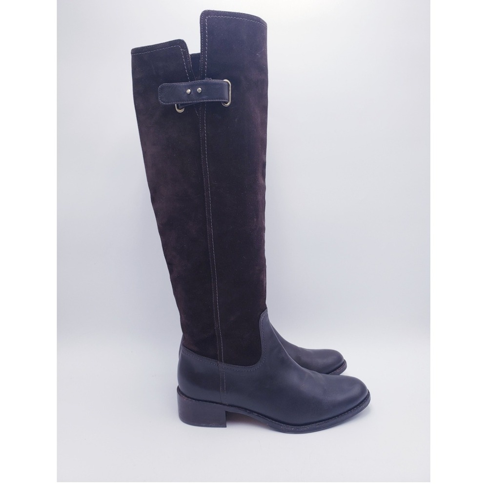 Joan David Boots Brown Suede Leather Tall Riding Boot Buckle 7.5M